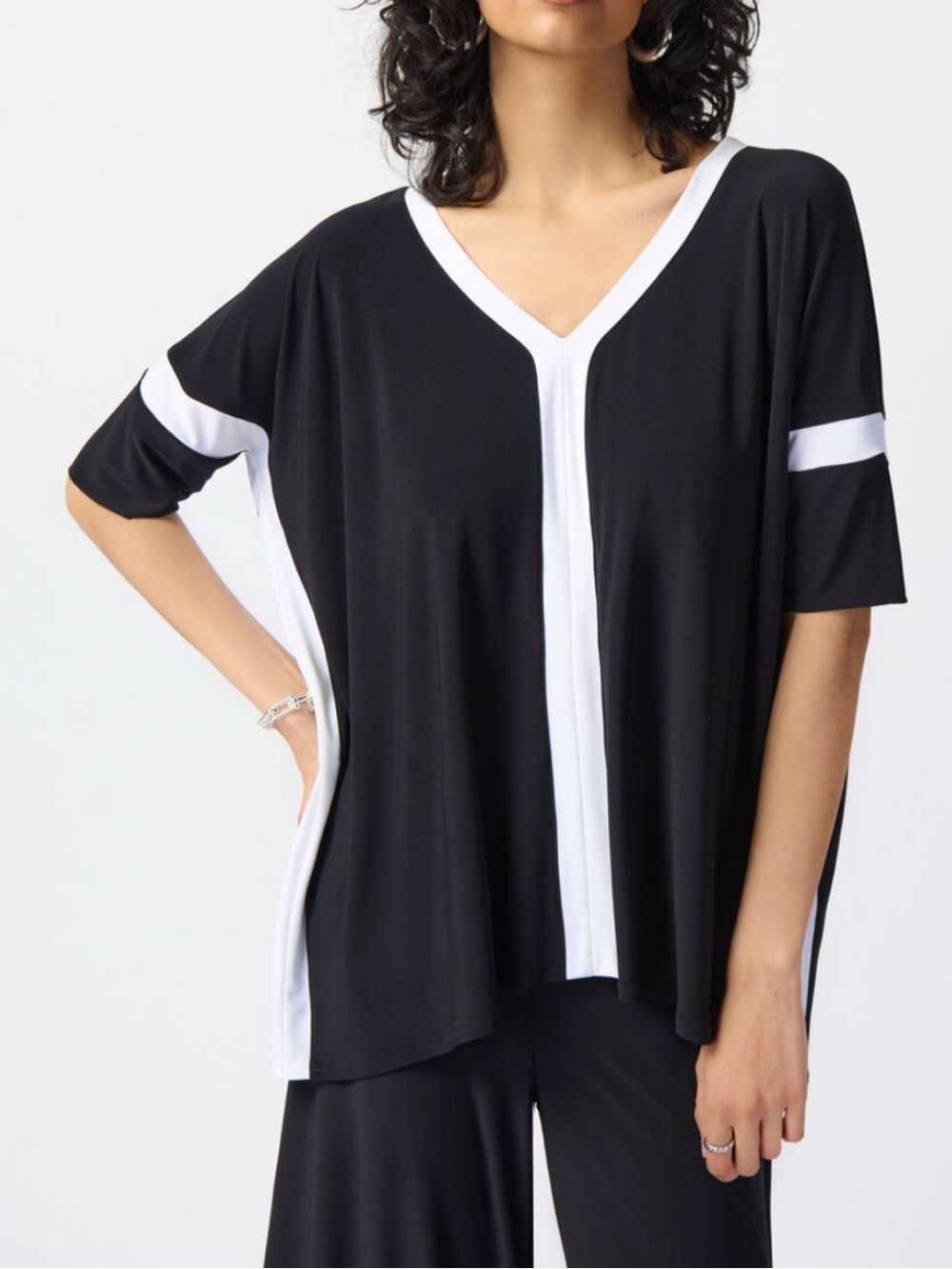 Joseph Ribkoff Two-Tone Striped Wide Top Black